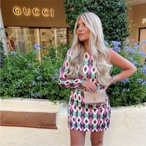 Zara Geometric Patterned One Shoulder Dress